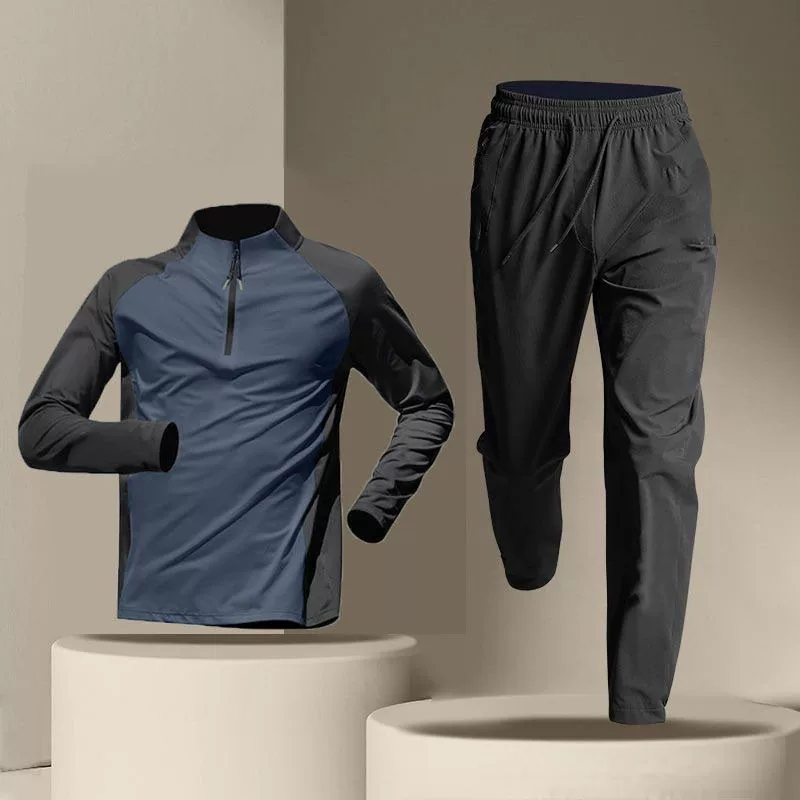 Quick dry long-sleeve with zipper for training, trousers, sports body-friendly T-shirt for gym, with a zipper, for running