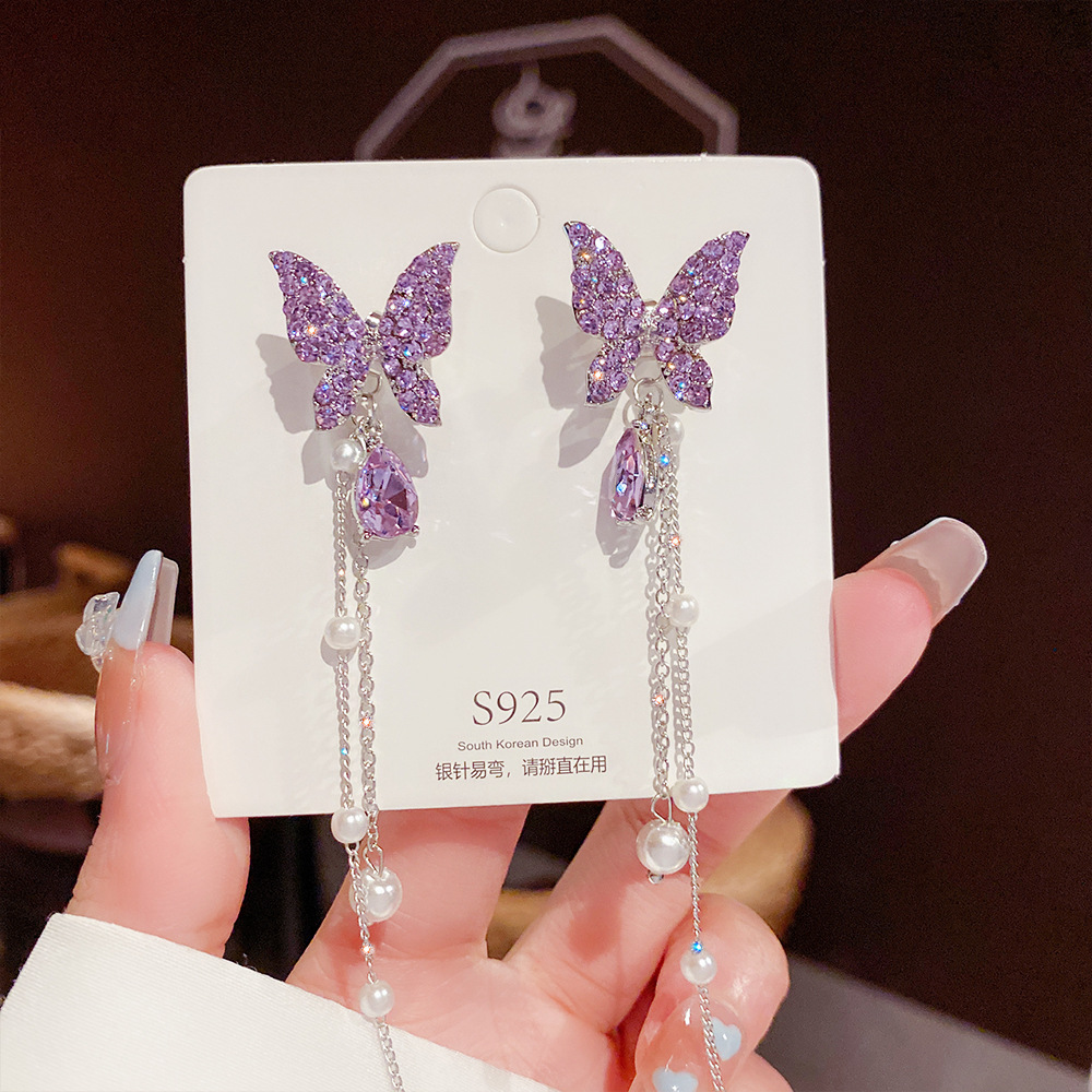 1 Pair Fashion Butterfly Alloy Inlay Rhinestones Women's Drop Earrings display picture 4