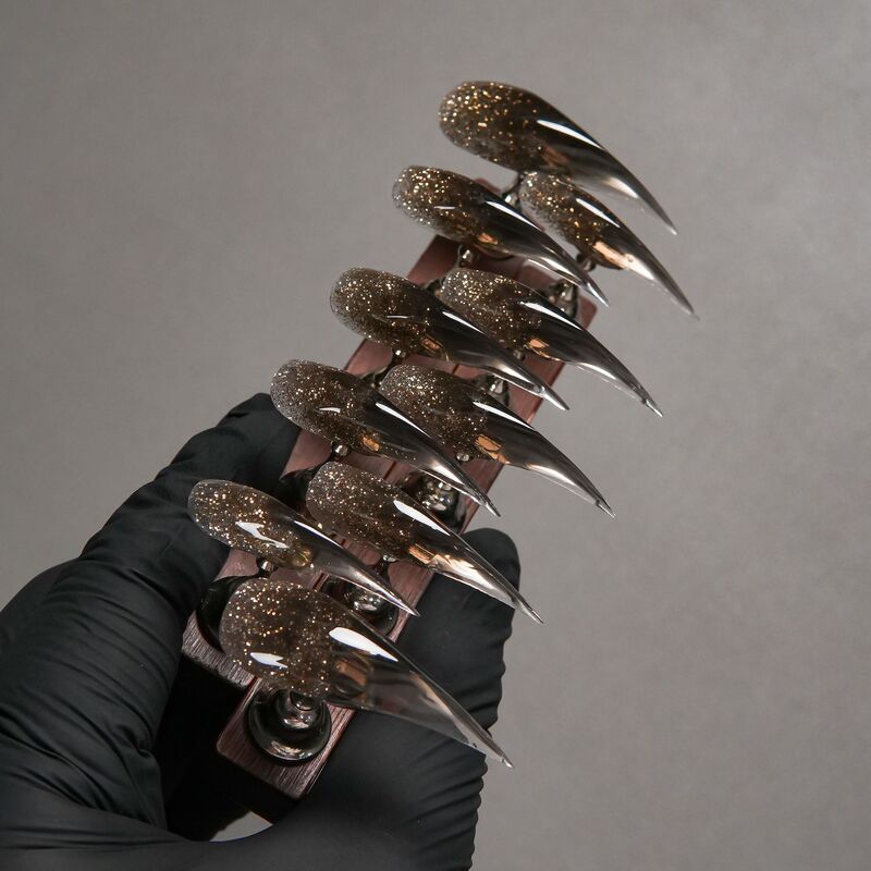 European and American foreign trade cross-border handmade dragon scales and claws wearable nails, dazzling brown finished nail patches, fake nails European and American foreign trade cross-border handmade dragon scales and claws wearable nails, dazzling brown finished nail patches, fake nails