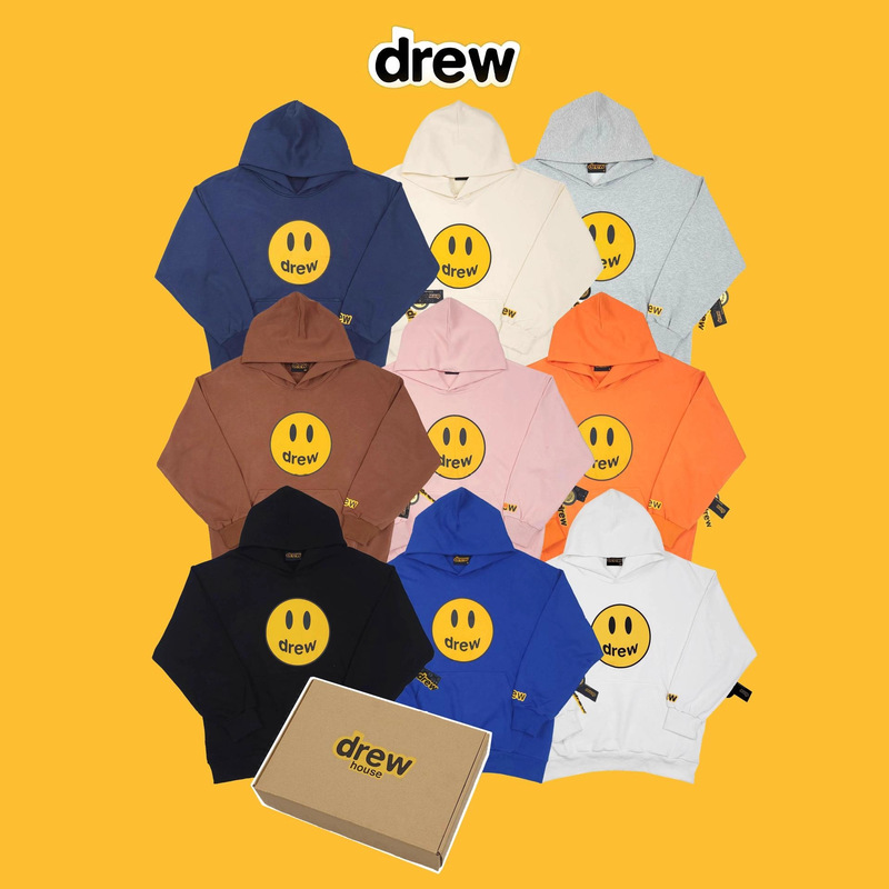 In-Stock Drew Bieber Same Style Smiley Face Print Hooded Sweatshirt Casual Loose Hoodie Trendy Brand Couple Unisex Trendy