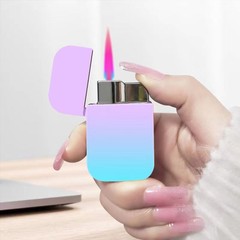 Internet celebrity gradient pink flame gas lighter metal windproof lighter ultra-thin creative gift gas machine