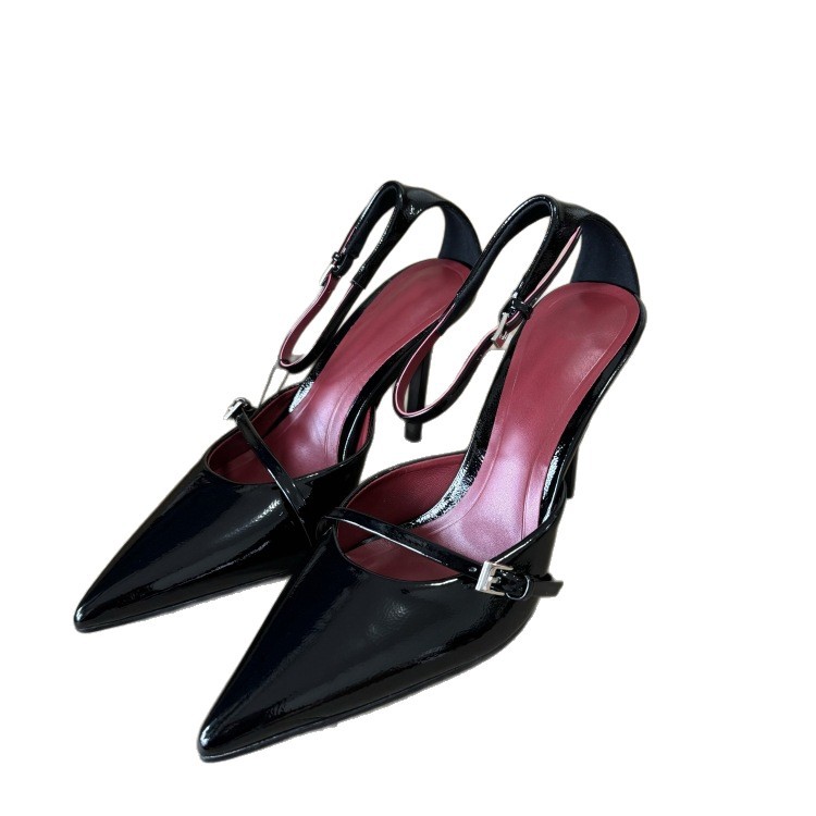 Spain 2025 summer new sexy hollow women's shoes black patent leather…