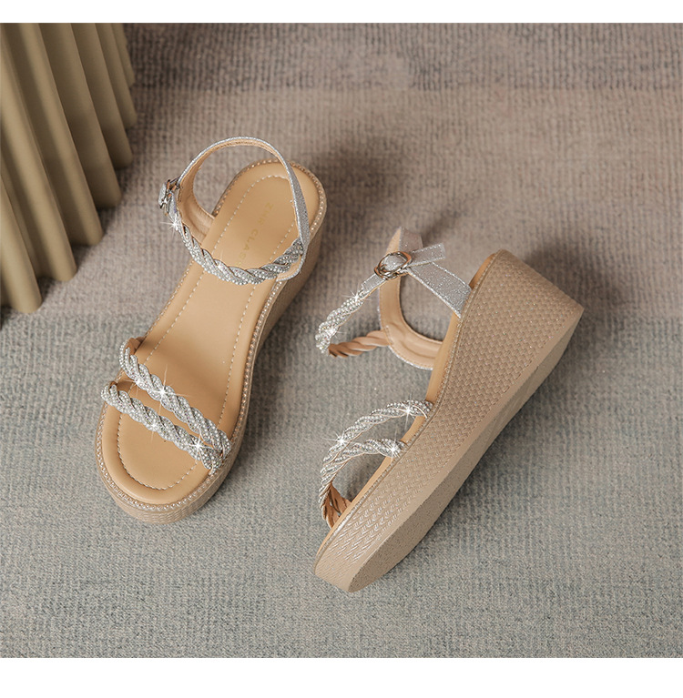 Sandal đế xuồng quai ngang nữ phong cách tiên nữ, gót cao 9 cm — M568 màu sâm panh chi tiết 23