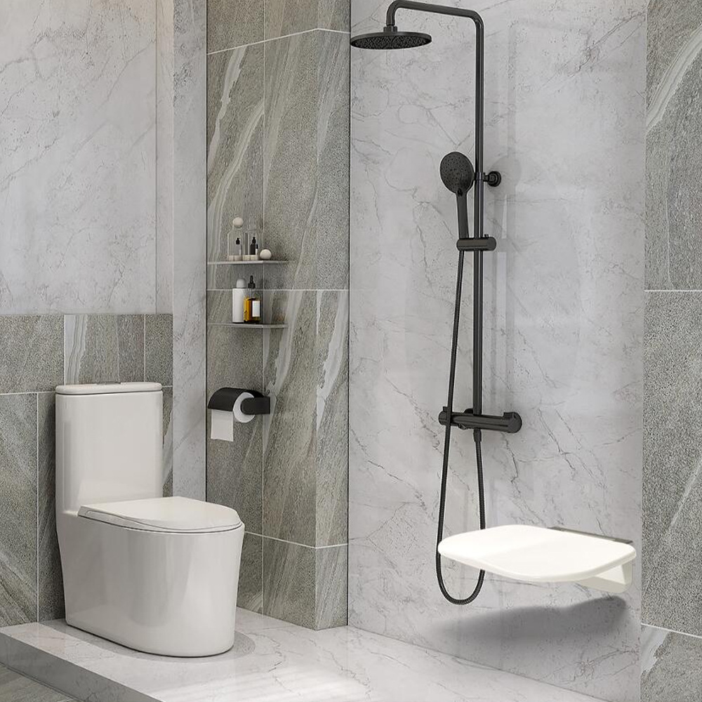 Montado en la pared urea formaldehído baño plegable asiento ducha taburete pasillo baño anciano invisible Silla de baño zapatos de cambio de heces