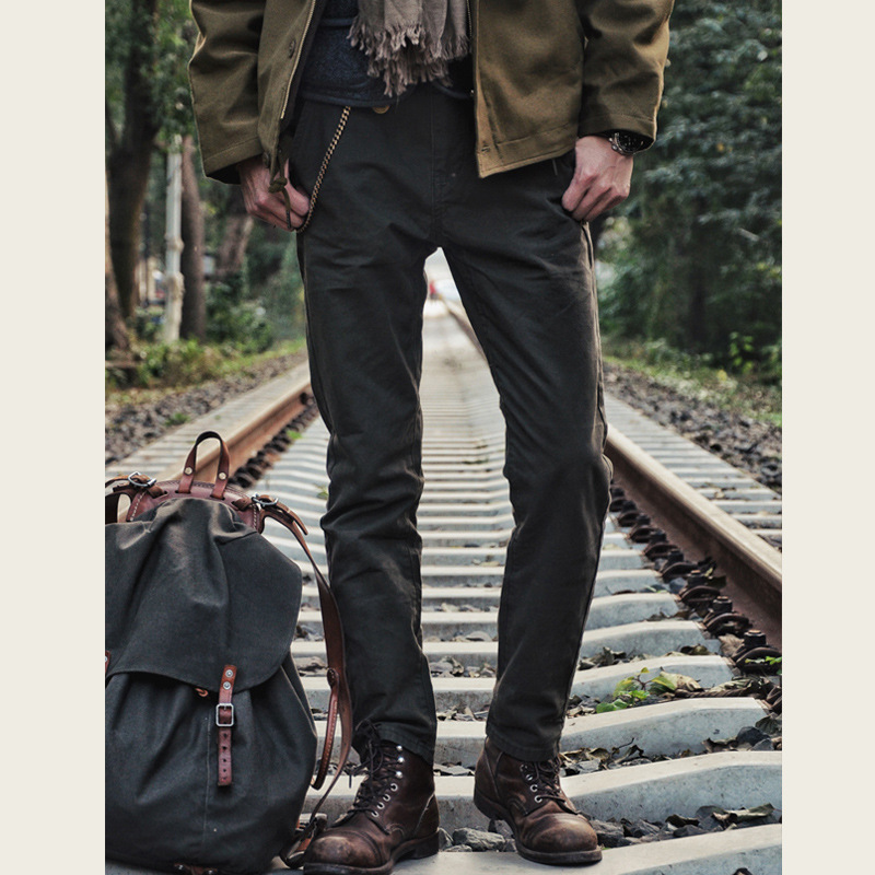 American Retro Thick Cotton Work Pants for Men, Autumn and Winter Straight-Leg Casual Pants, Vintage Style