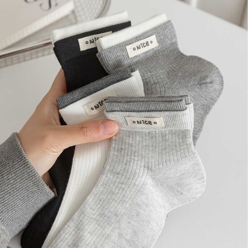 Spring and Summer Light Breathable Women's Mesh Cloth Label Socks Sports Low-Top Sweat-Absorbing Casual Commuting Solid Color Simple All-Match