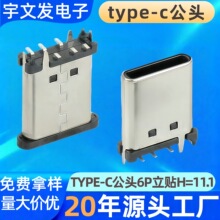 现货typec公头6P立式贴片公头H11.1type-c公头立贴SMT焊板USB插头