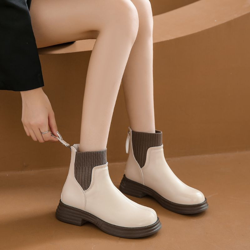 British Style Fashion Thick-Soled Socks Boots Boots for Women 2025 Autumn and Winter New Velvet Chelsea Short Boots Street Women's Shoes