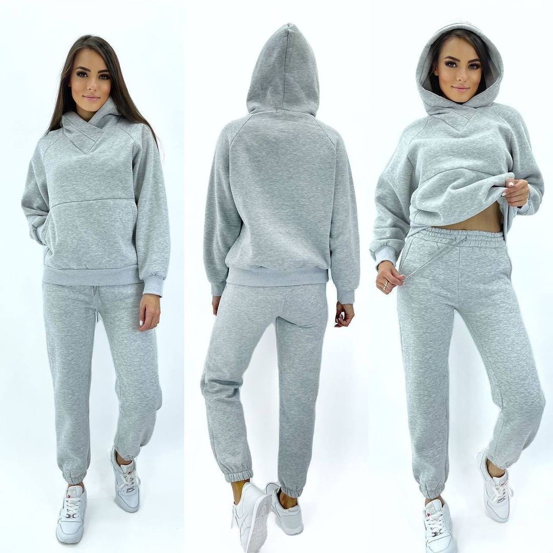 Hooded Loose Casual Top Two Piece 2024 Autumn/Winter New Brushed Women's Sweater Sports Set_voghion.com