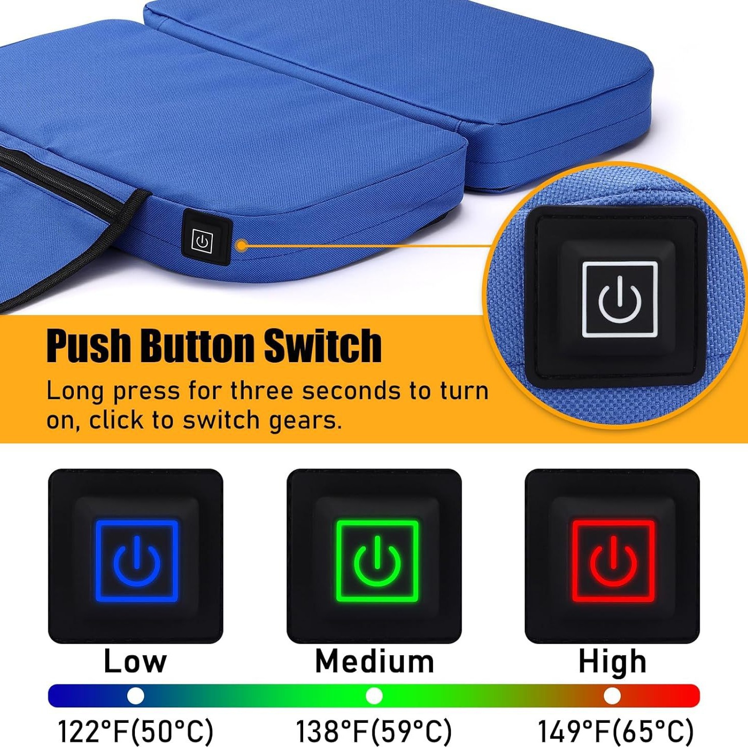 Portátil climatizada cojín de asiento plegable con 3 niveles de calefacción al aire libre camping Estadio impermeable cojín asiento