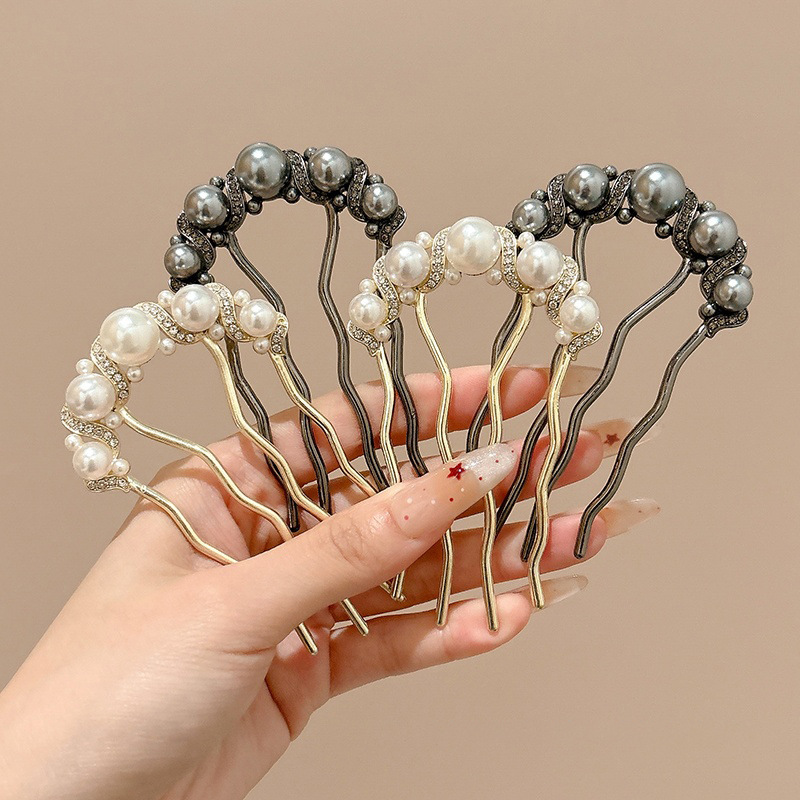 Perla de alta sensación pinzas de cabello en forma de U para las mujeres 2025 nuevo cabezal de cabeza posterior bola de cabeza pinzas de cabello pinzas de cabello tocado