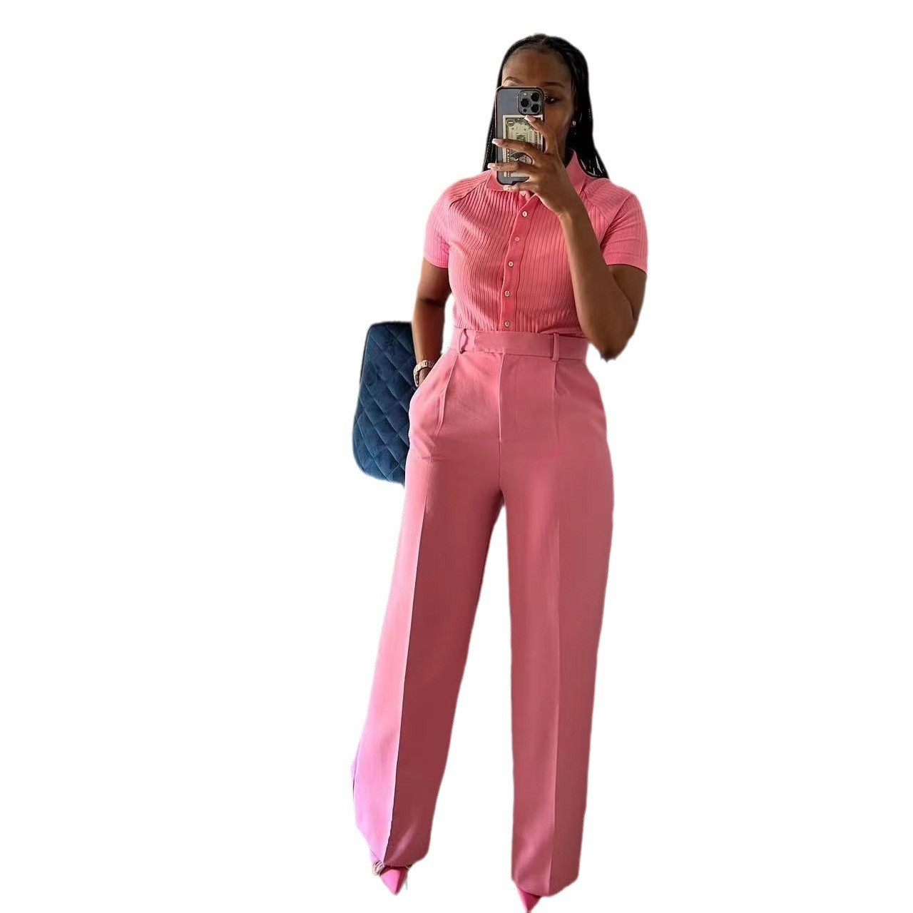 High waisted straight wide leg casual trousers_mkmklike.com
