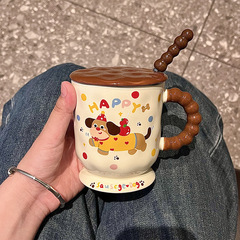 腊肠小狗马克杯带盖勺高颜值杯子陶瓷水杯家用咖啡早餐杯生日礼物