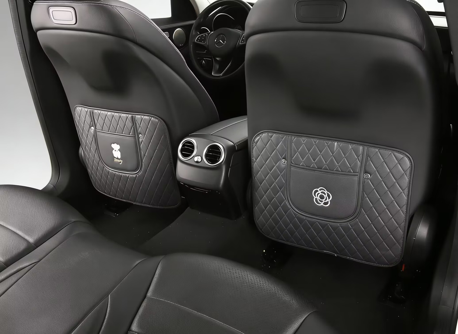 Camellia Car Anti-Kick Pad, Small Fragrance Style Rear Seat Protective Pad, Leather Seat Back Wear-Resistant Protective Pad