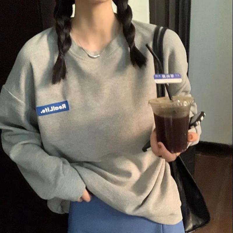 Waffley Sweatshirt Women's New Korean-style Long-sleeved Solid Color Autumn Thin All-match Labeling Loose Slim-fit Couple Top Waffley Sweatshirt Women's New Korean-style Long-sleeved Solid Color Autumn Thin All-match Labeling Loose Slim-fit Couple Top