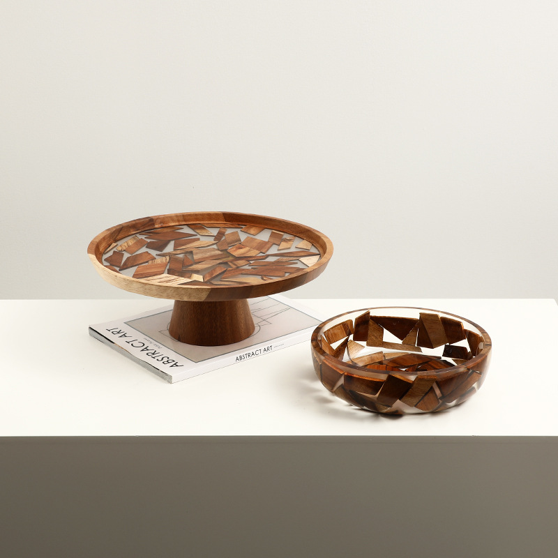 现代原木风创意食光碎片树脂果盘样板间民宿茶几餐桌吧台装饰托盘