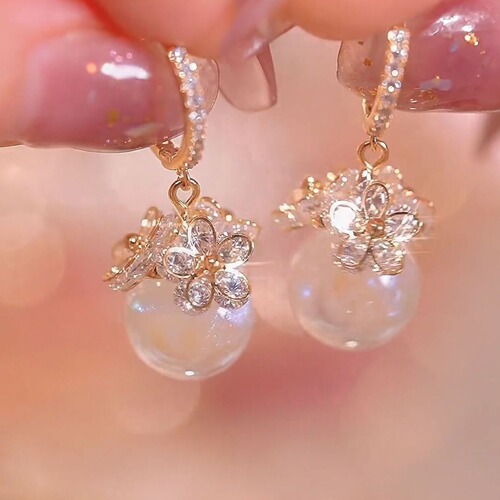 Korean Dongdaemun Daily Versatile Zircon Diamond Ball Earrings Earrings Earrings Temperament Internet Celebrity Fashion Simple Earrings Earrings for Women