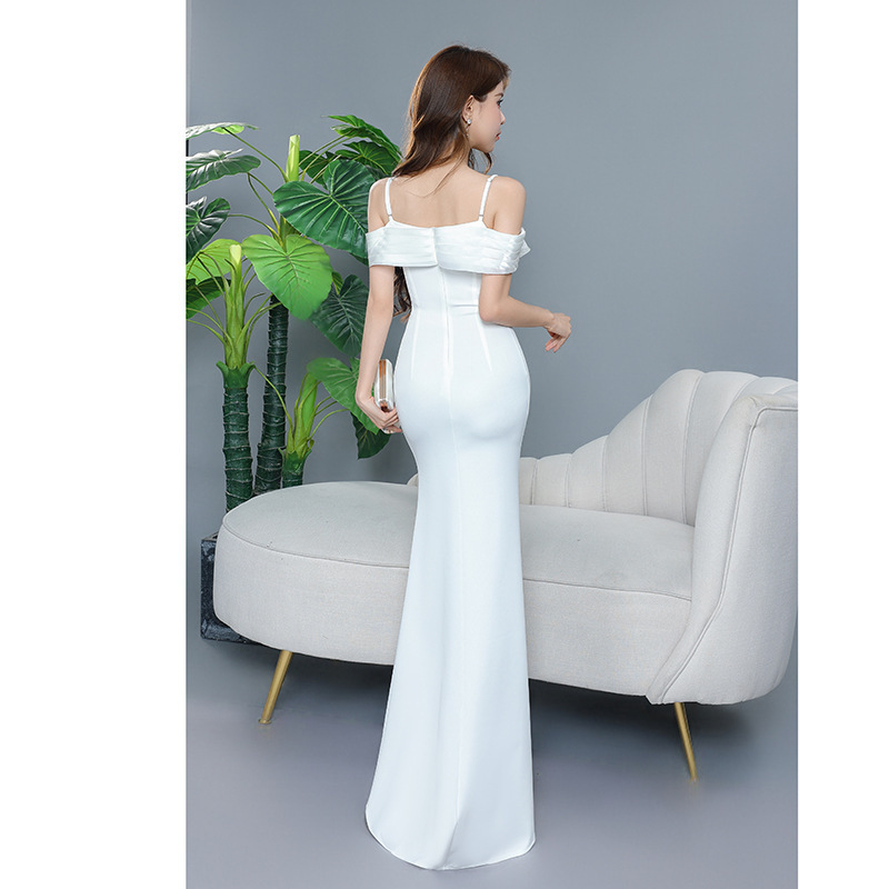 Sexy Spaghetti Strap Evening Dress with Slit, Bodycon Long Low-Cut Elegant Socialite Party Slimming Off-Shoulder Dress