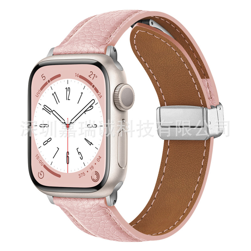 Apple Watch第1～11世代/Ultra3/SE3対応 ライチ柄折りたたみ式マグネットバックル時計バンド|undefined