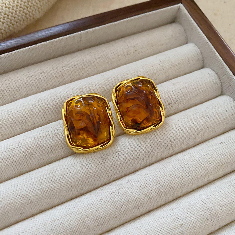 Plating Design 1 Pair Vintage Style Square Oval Heart Shape Plating Alloy Ear Studs