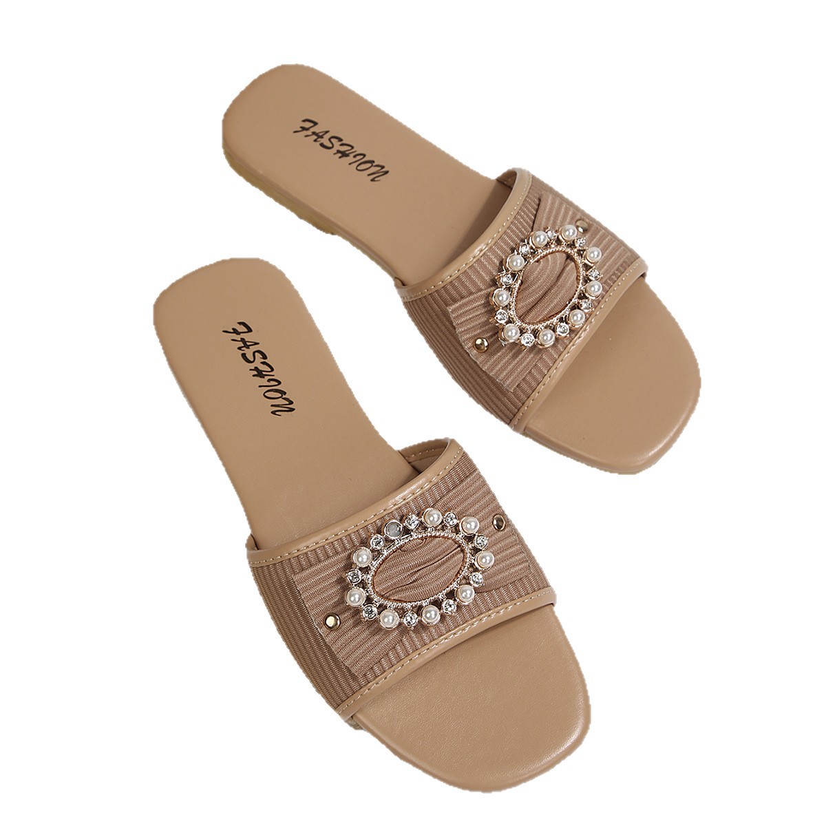 Zapatillas Planas de Punta Cuadrada para Mujer de Plástico y Tela, Cómodo, Suela Plana, para Uso Casual