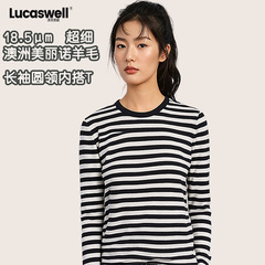 Lucaswell美諾ウール女性春と秋冬の丸首の中にゆったりしたtシャツを掛けます。
