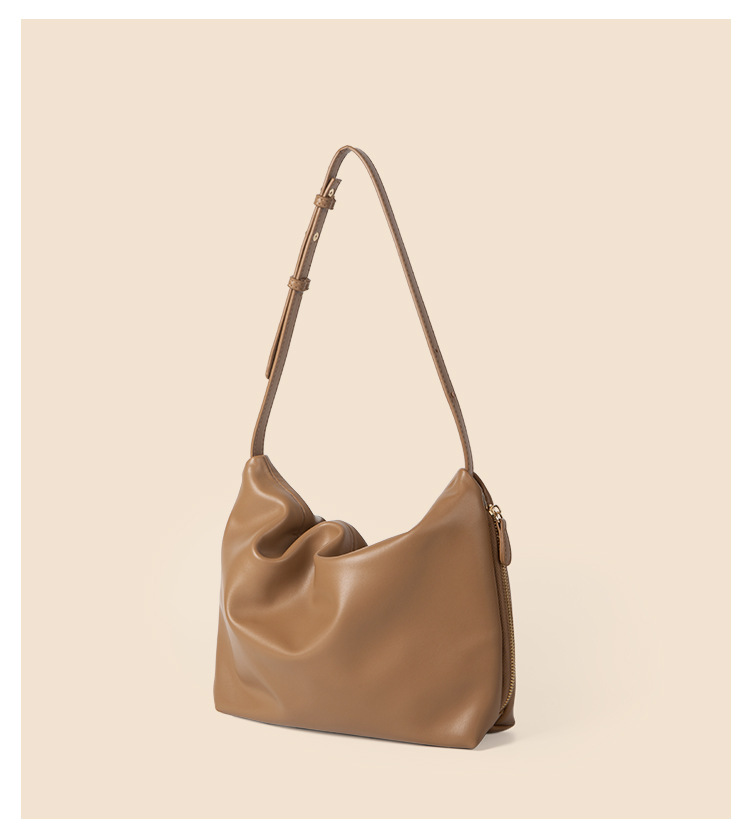 Solid color simple commuting handbag for women with a sense of luxury and versatile soft leather large capacity zipper_voghion.com