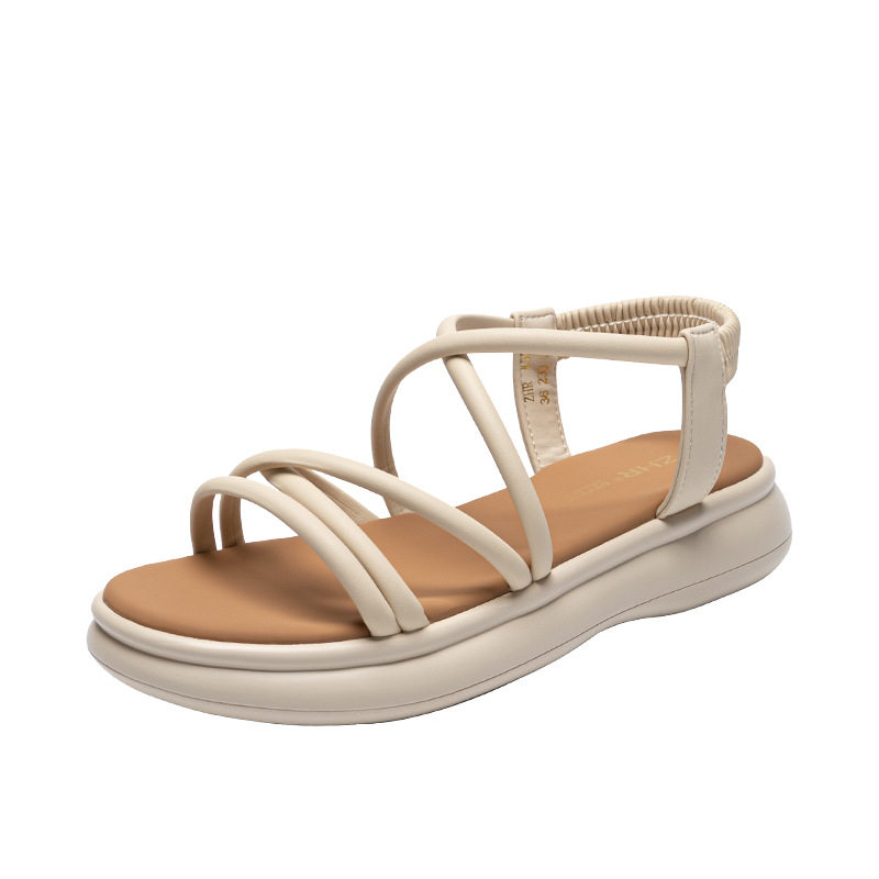 Sandal La Mã đế dày quai chữ V nữ thời trang đi biển — M560 màu be
