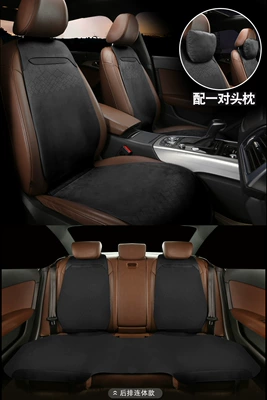 all seasons universal ultra-thin suede deerskin Wool pad - black-five-seater-rear-one-piece-2-headrests