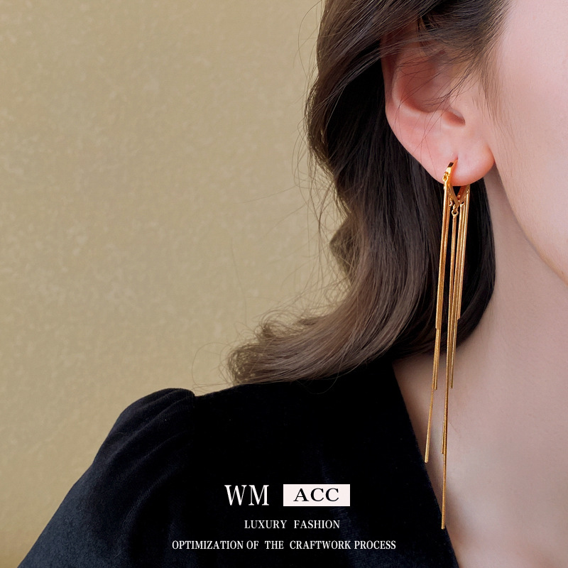 Oro real galvanizada gota de agua larga borla pendientes de moda de alto grado de metal simple estilo de luz pendientes de lujo