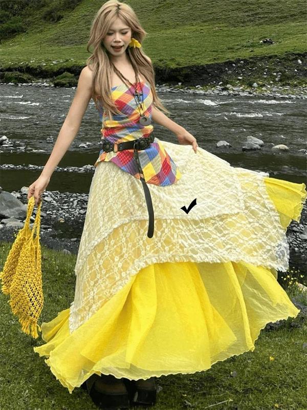 油画绝美叠穿三件套海边度假风穿搭蕾丝吊带上衣半身裙套装女夏季|undefined