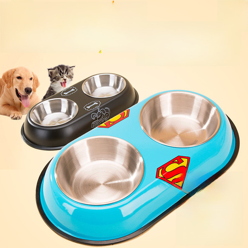 New Cartoon Pet Stainless Steel Dog Bowl Double Bowl Dog Cat Food Bowl Cat Bowl Teddy Drinking Water Pet Dog Supplies