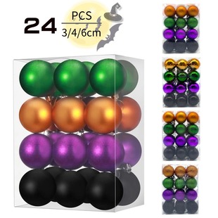 Cross-Border New Halloween Decorations Christmas Ball Set 24Pcs Plastic Ball Pendant 4cm Christmas Ball