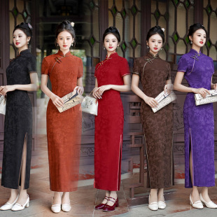 2025 spring and summer new cheongsam dress temperament red Chinese style dress cheap costume wholesale short sleeve