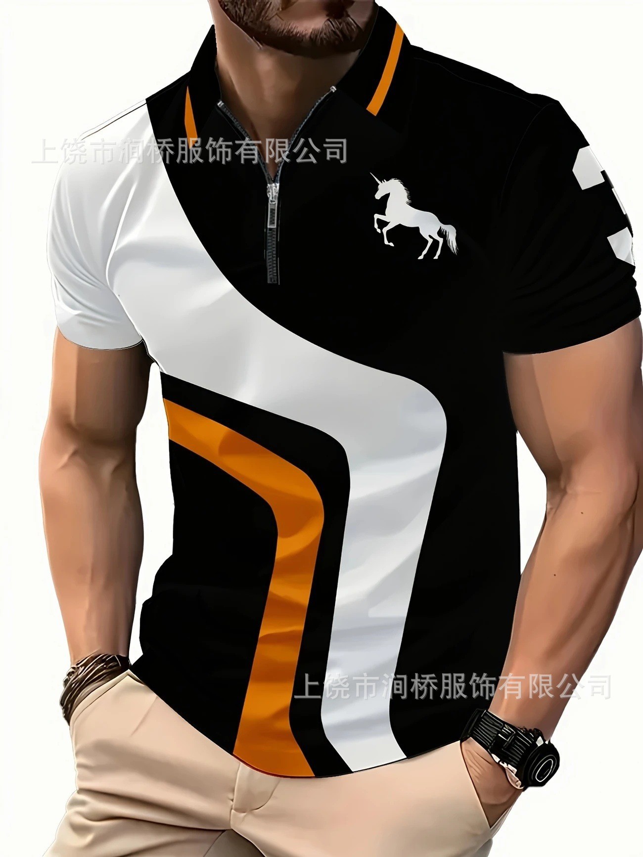 Polo de hombre con estampado 3D para comercio transfronterizo 2025, camiseta polo sin mangas informal con patrón para hombre, estilo D de seda helada.