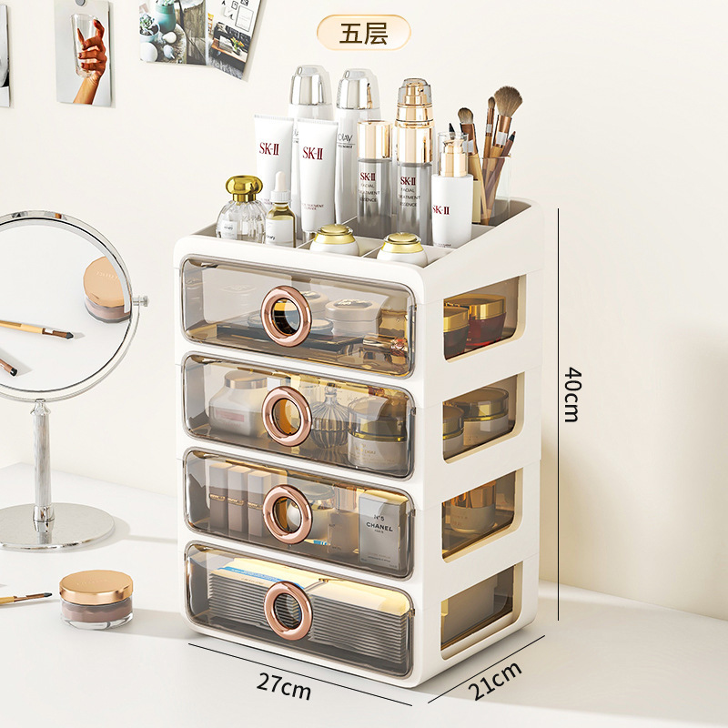 Caja de almacenamiento de cosméticos a prueba de polvo de escritorio transparente tocador de gran capacidad de cuidado de la piel de alto grado de almacenamiento rack de acrílico caja
