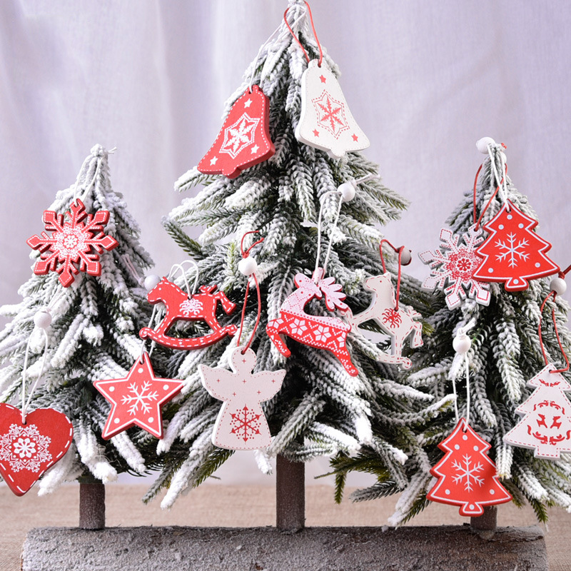 Decoraciones navideñas creativas, colgantes de madera navideños, juego de cajas para árbol DIY, renos, campanas, ángeles, corazones, regalos
