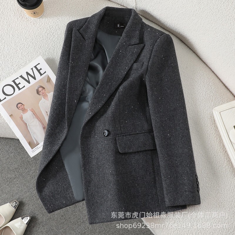 Elegant Sheep Wool Blazer 2025 Winter New Professional Commuting Vintage Double-Breasted Jacket Elegant Sheep Wool Blazer 2025 Winter New Professional Commuting Vintage Double-Breasted Jacket
