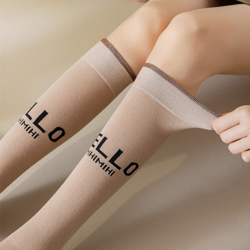 New European fashion brand letter calf socks for women, spring and summer thin striped versatile knee-high socks, sports and above-the-knee socks