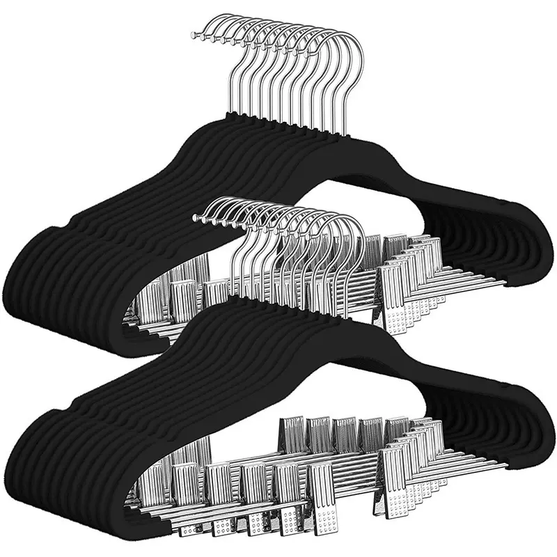 跨境新款植绒衣架多功能带裤夹吊带位家用收纳防滑鹅绒衣服架