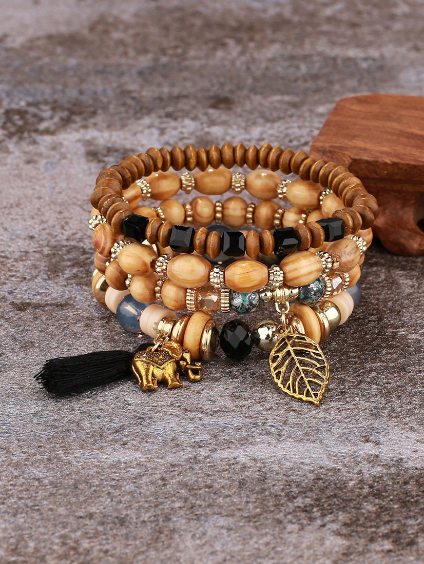 Holiday, Street Occasion Alloy Material Bohemian Leaf Elephant Arylic Alloy Beaded Bracelets Wholesale