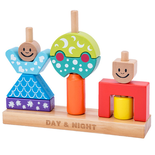 Children's wooden toys day and night building blocks bunny early education educational building blocks balance master board game