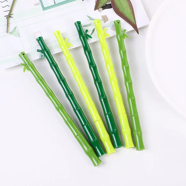 Cartoon creative emerald green bamboo gel pen cute student fresh water pen office supplies needle tube Black Signature Pen