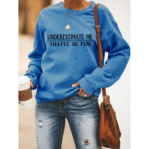 Wish Spring and Autumn Season Sweatshirt, European and American Women's Clothing, Round Neck Long Sleeve Pure English Printed Top