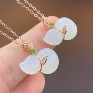 Fubei Diamond Jewelry [18K Gold Inlaid with Hetian Mutton-Fat White Jade Double-Sided Gourd Pendant] Bare Stone Size 11*18mm