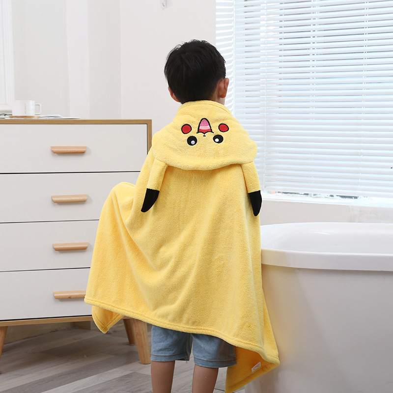 コーラルベルベット子供用バスローブバスタオル小さな黄色いアヒルピカチュウ立体形状ウェアラブルバスタオルマント|undefined