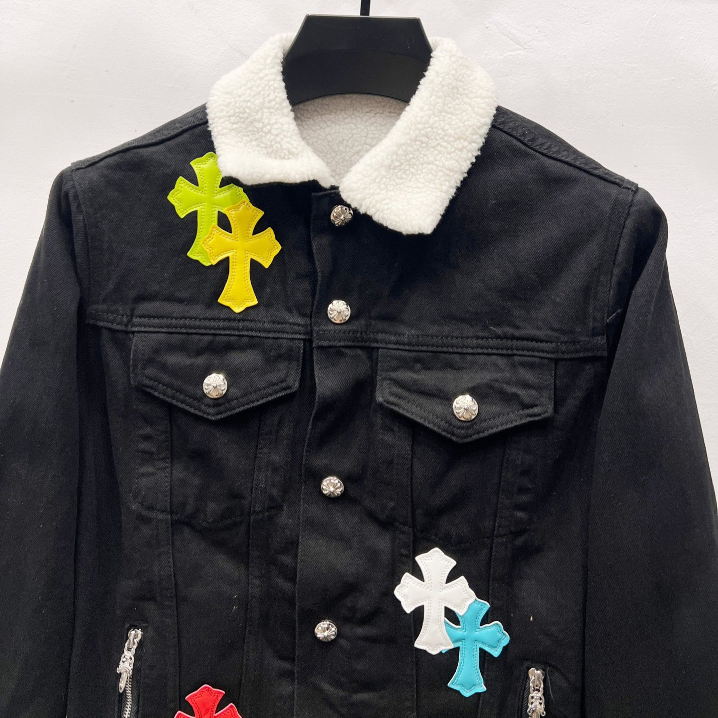 Chaqueta de Algodón con Paneles de Cuero Multicolor y Cuello de Borrego para Parejas | Transpirable y Antimanchas