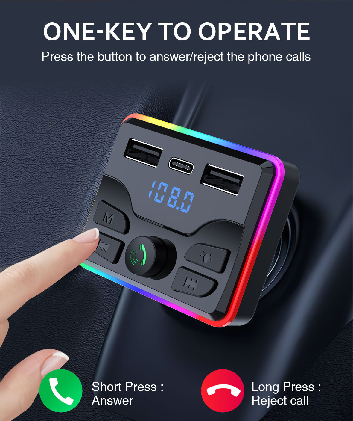 M51 car mp3 bluetooth player U disk music PD charger fast charge hands-free call receiver FM transmitter