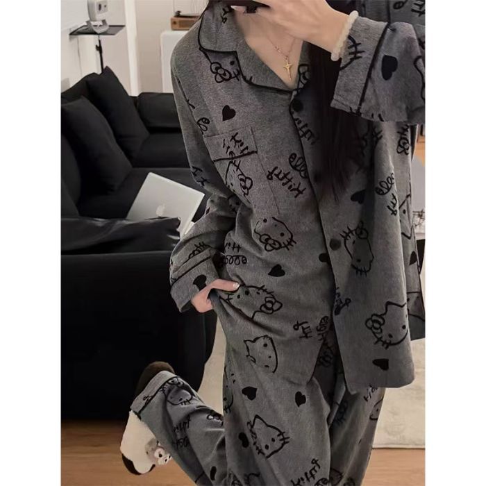 Pijamas de algodón nubes al por mayor transfronterizos primavera y otoño nuevos pantalones de manga larga de dibujos animados cardigan se pueden usar con ropa de casa