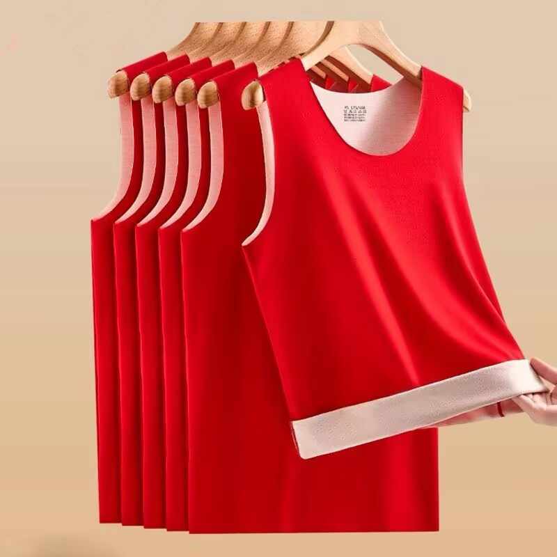 Big Red Thermal Vest Containing Wool and Silk Seamless Men and Women Wedding Wedding Red to Wear in the Year of Birth